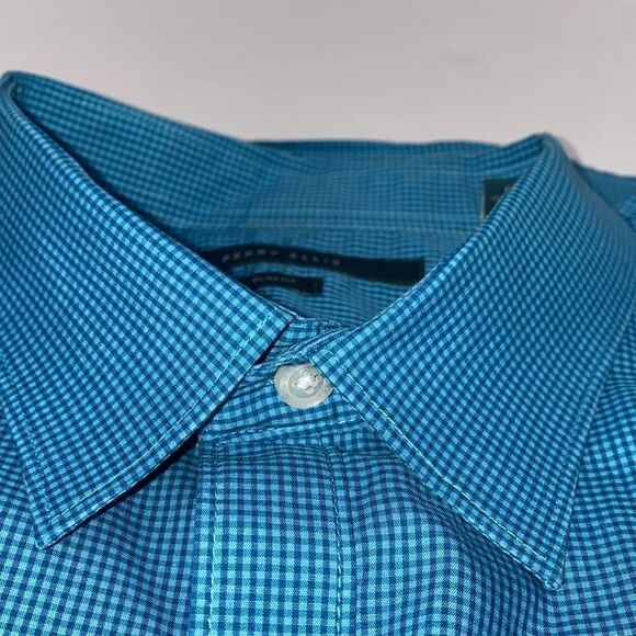 Perry Ellis Men's Slim Fit Short Sleeve Button Down Collared Shirt In Blue Large - Picture 11 of 11